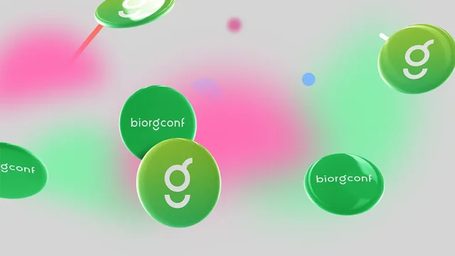 Зелёные объёмные круги Biorgconf на фоне розовых и зелёных пятен — ИЗДИДЖИТЛ